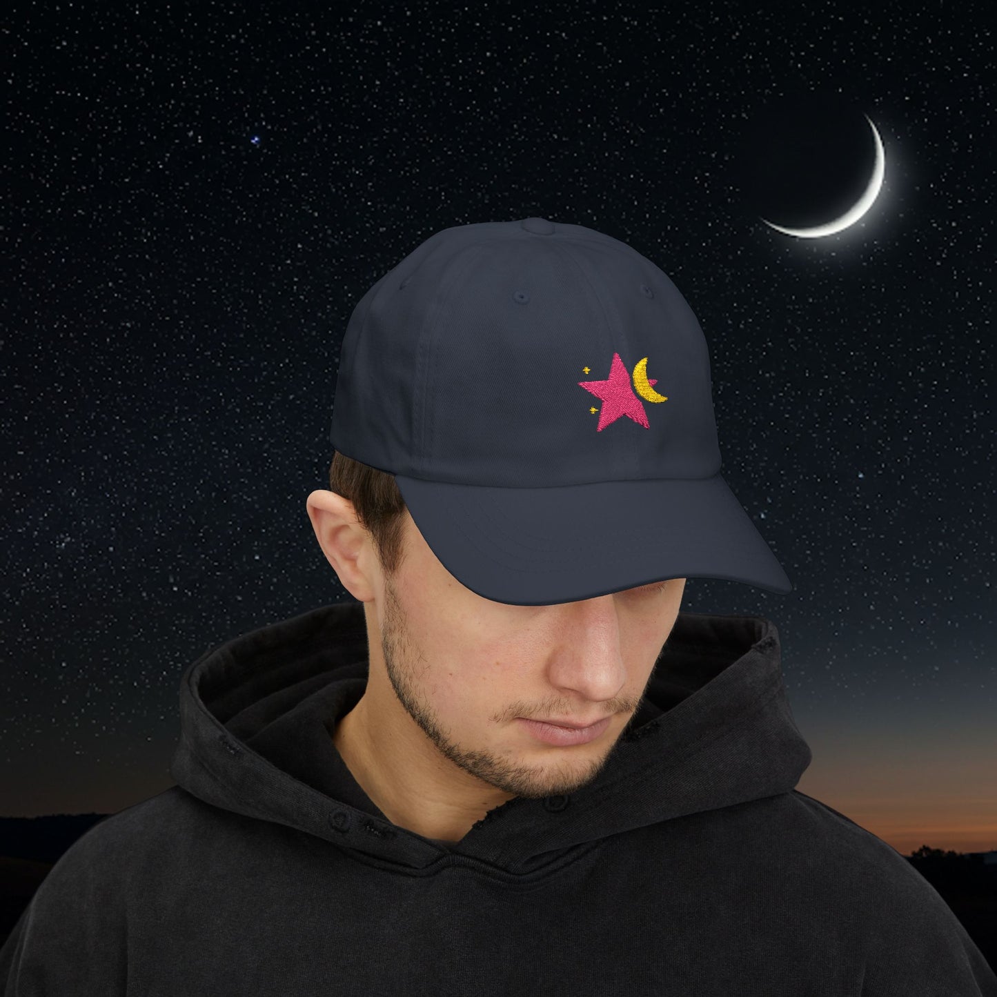 Embroidered Classic Dad Cap - Star & Moon