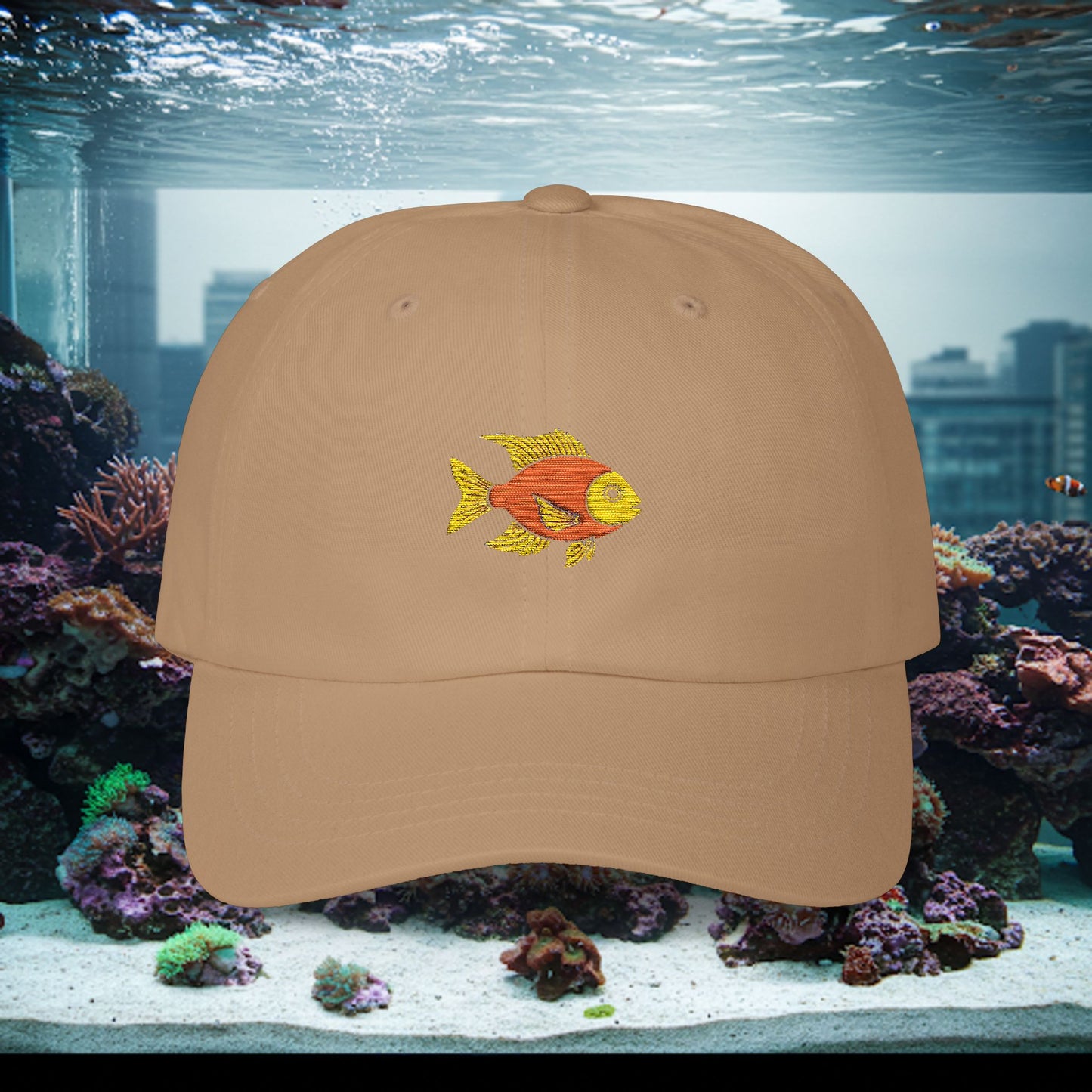 Embroidered Classic Dad Cap - Gold Fish