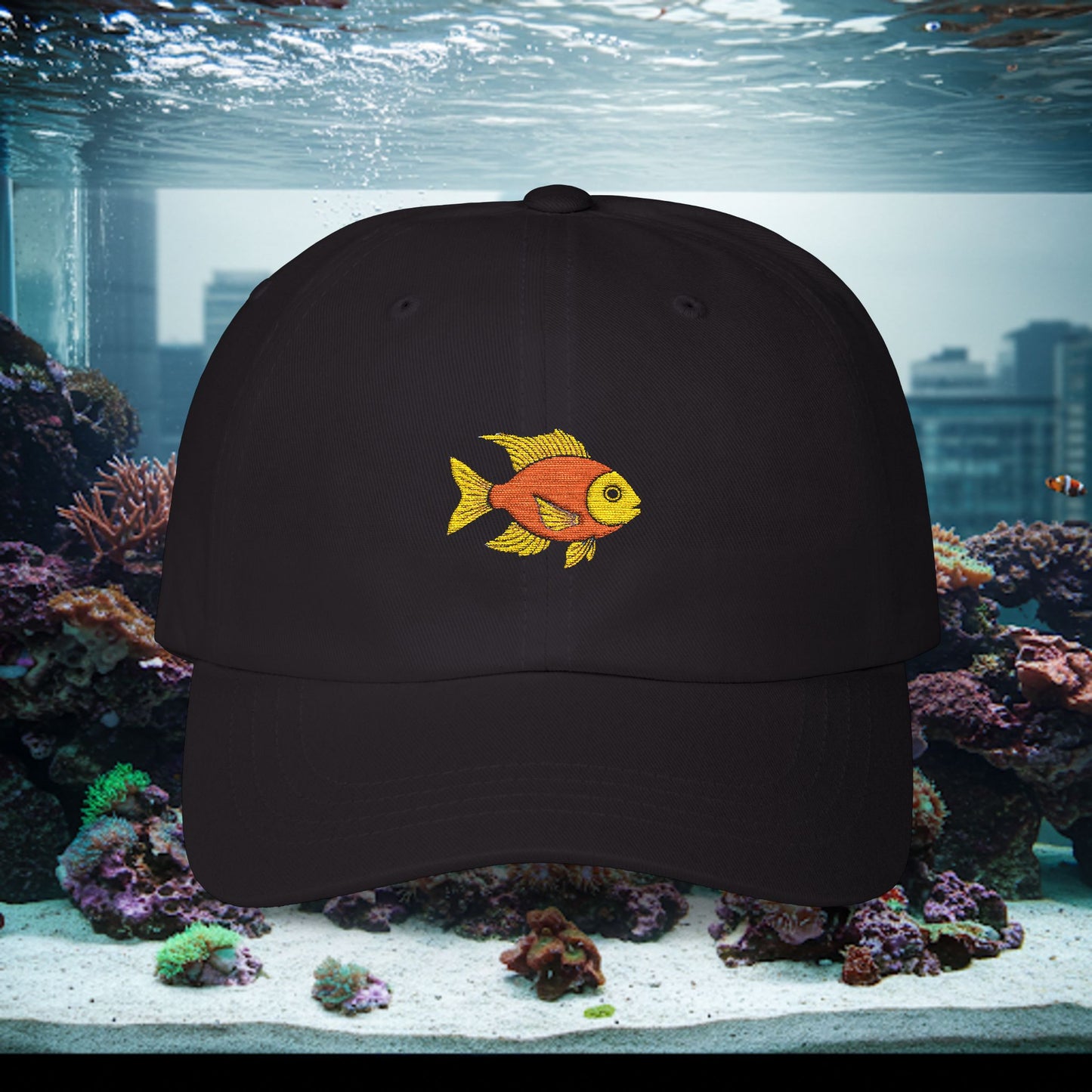 Embroidered Classic Dad Cap - Gold Fish