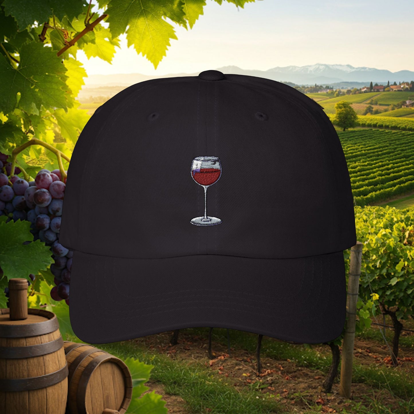 Embroidered Classic Dad Cap - Wine Glass