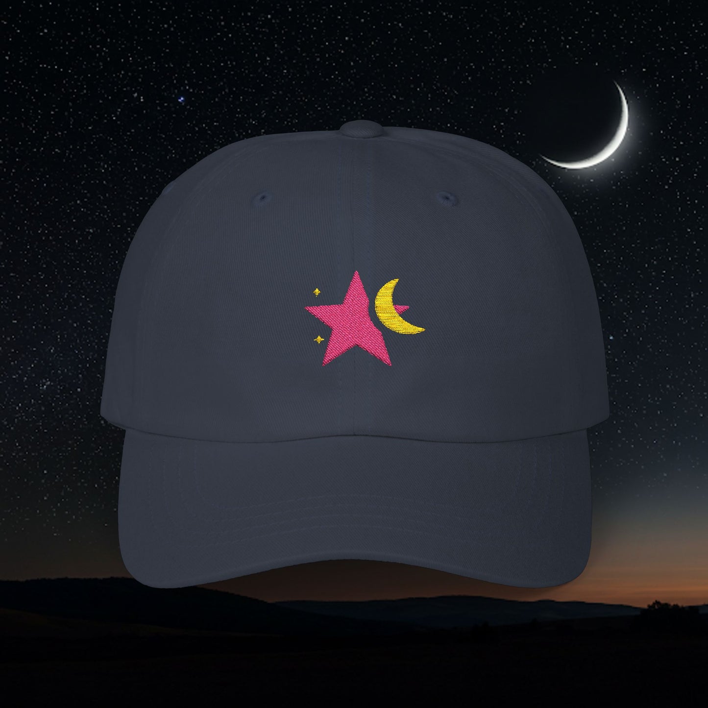 Embroidered Classic Dad Cap - Star & Moon