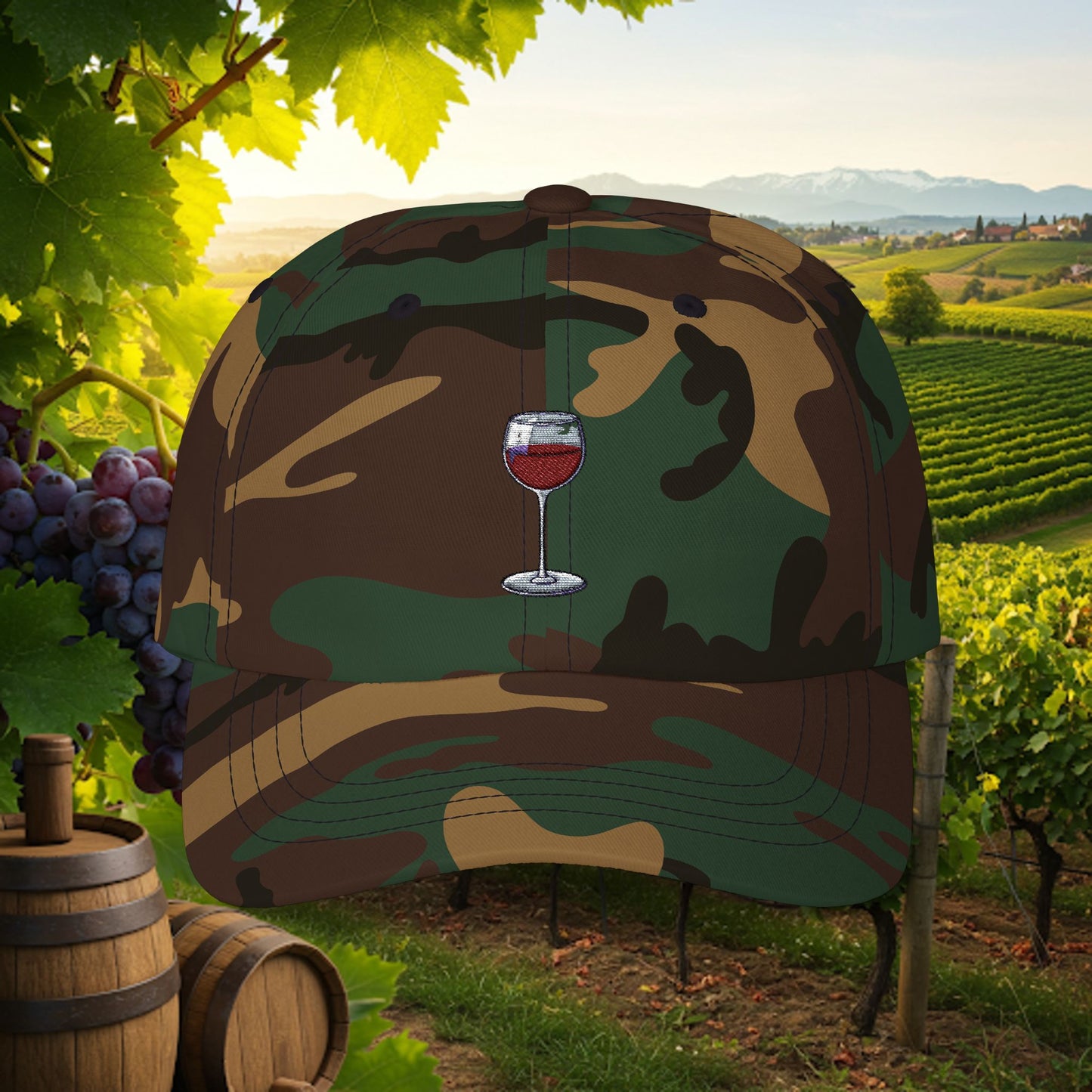 Embroidered Classic Dad Cap - Wine Glass