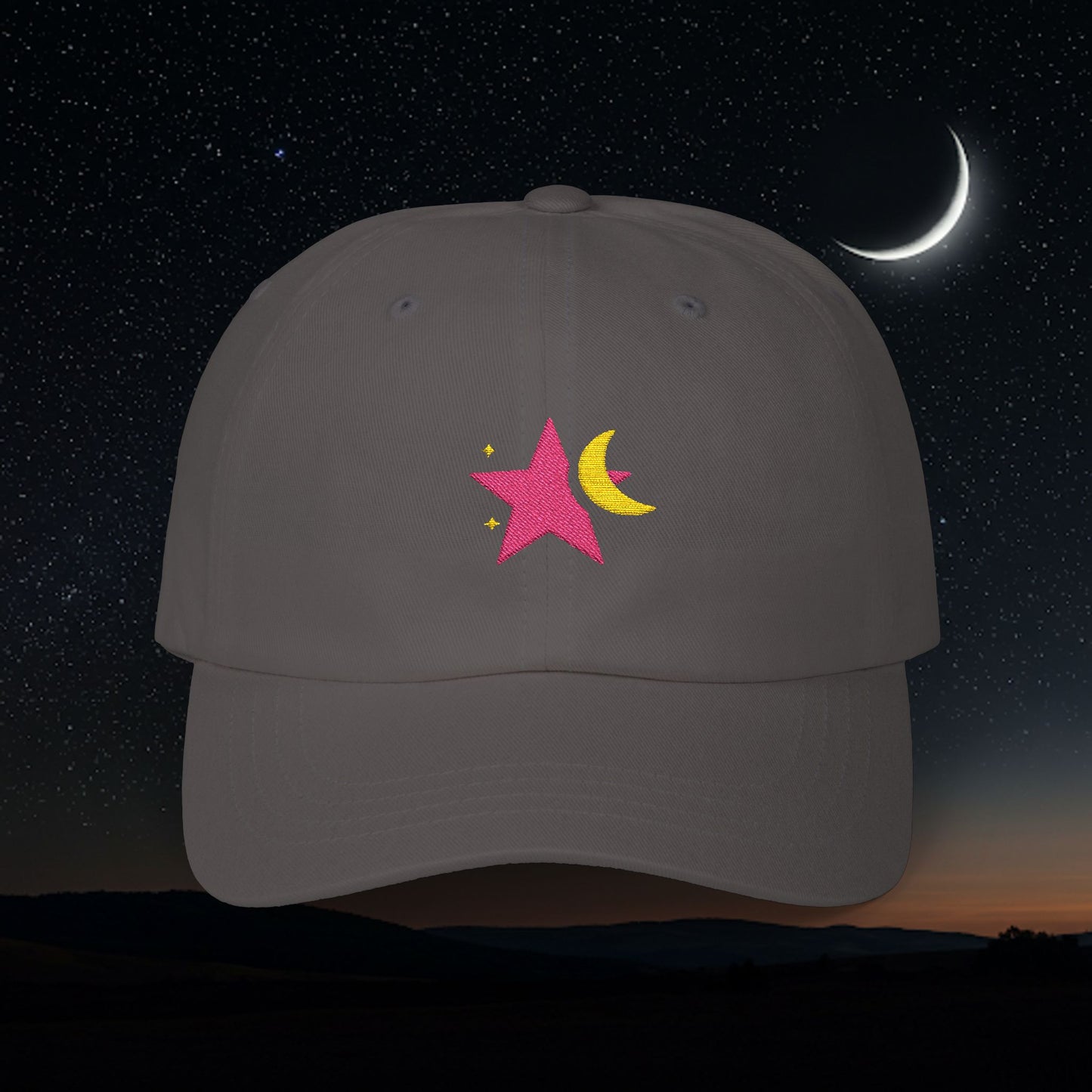 Embroidered Classic Dad Cap - Star & Moon