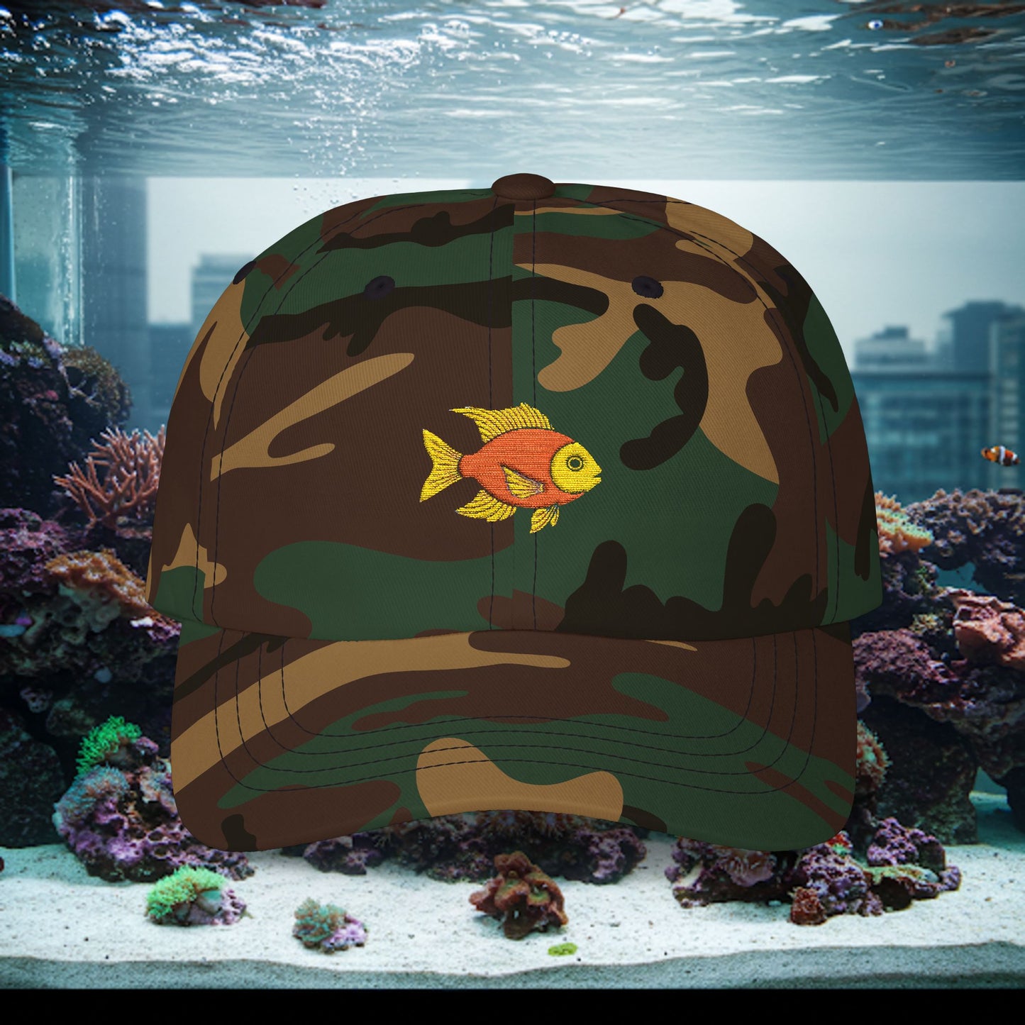 Embroidered Classic Dad Cap - Gold Fish