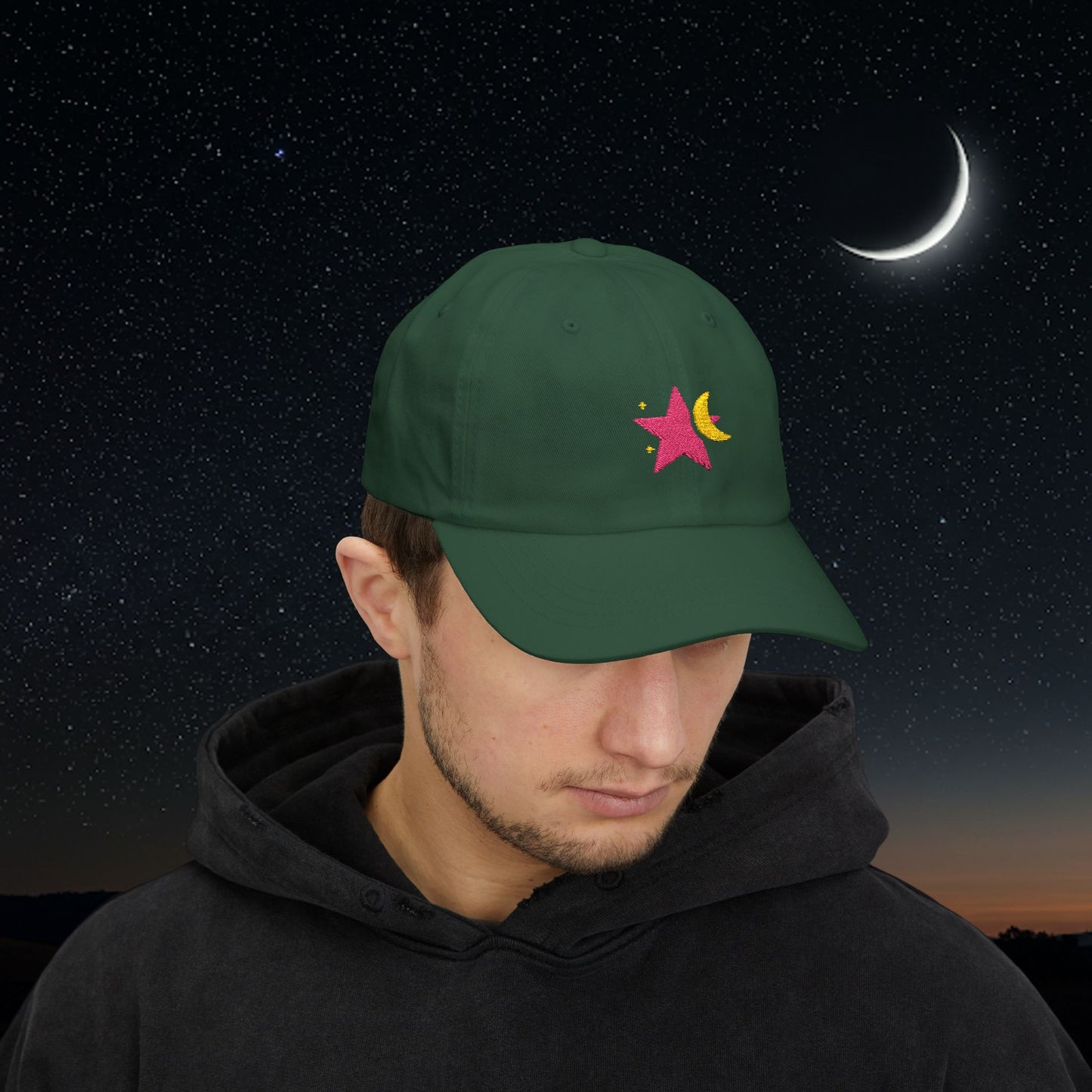 Embroidered Classic Dad Cap - Star & Moon