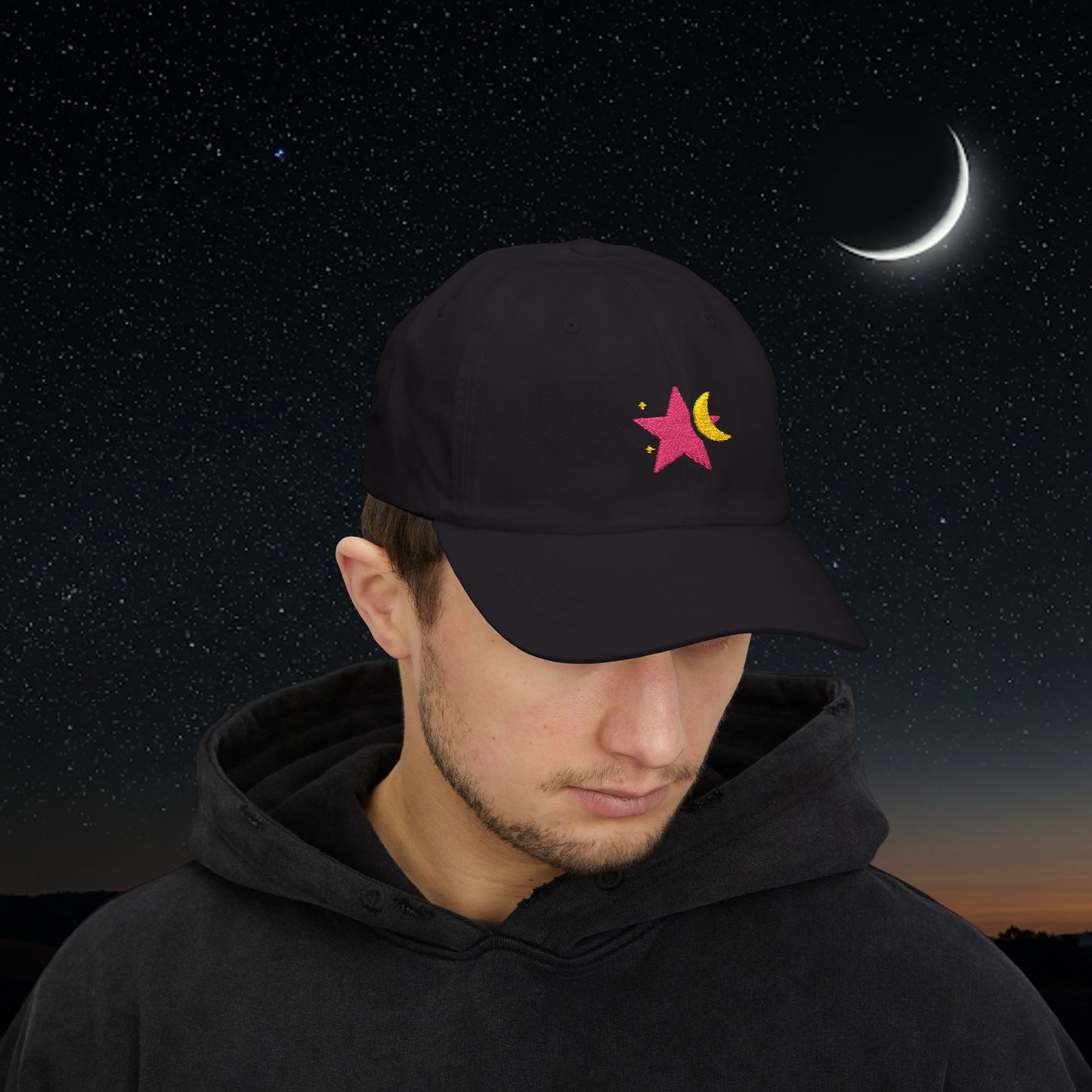 Embroidered Classic Dad Cap - Star & Moon