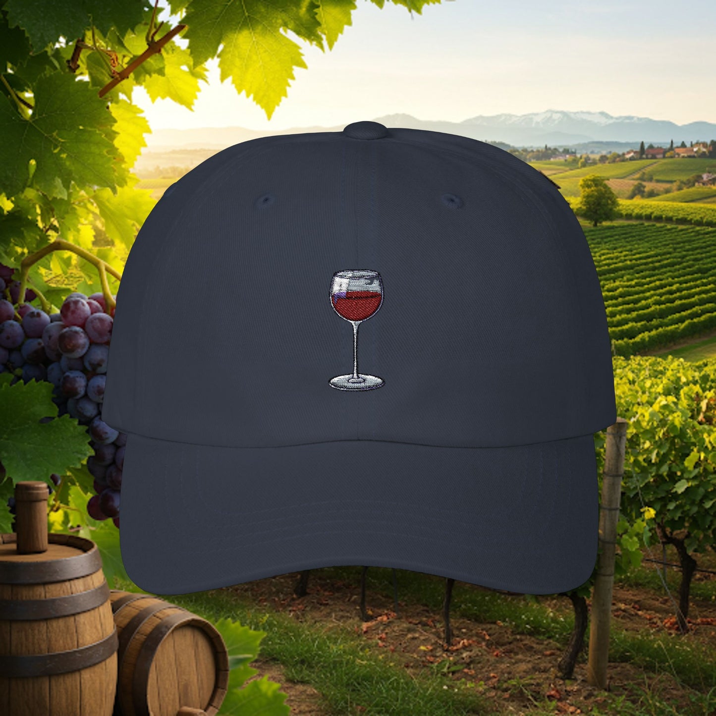 Embroidered Classic Dad Cap - Wine Glass