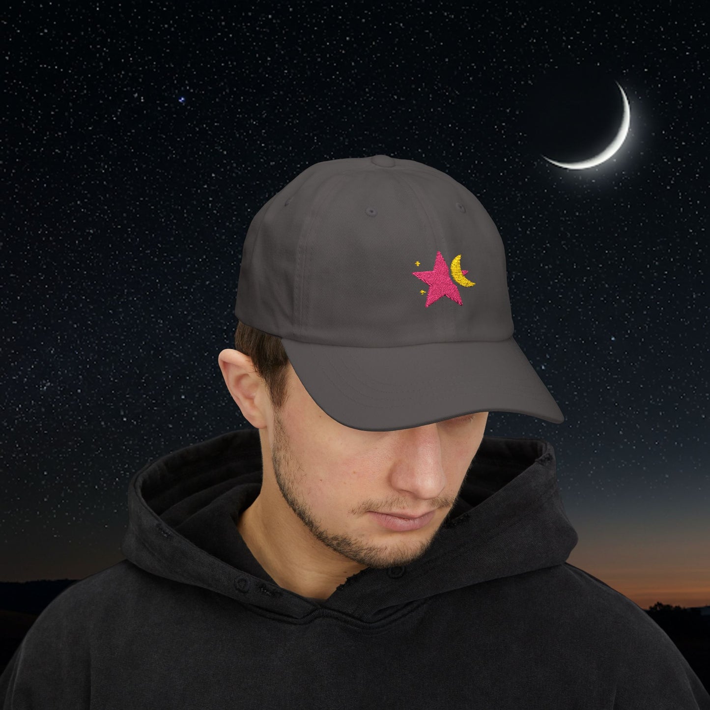 Embroidered Classic Dad Cap - Star & Moon
