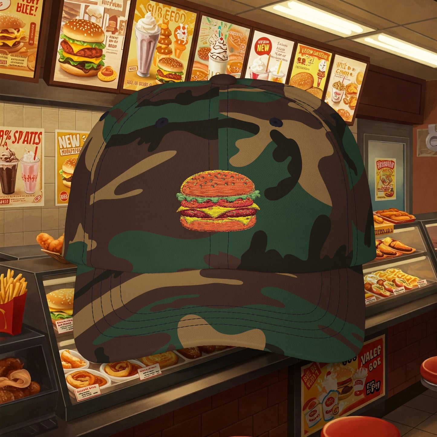 Embroidered Classic Dad Cap - Cheeseburger
