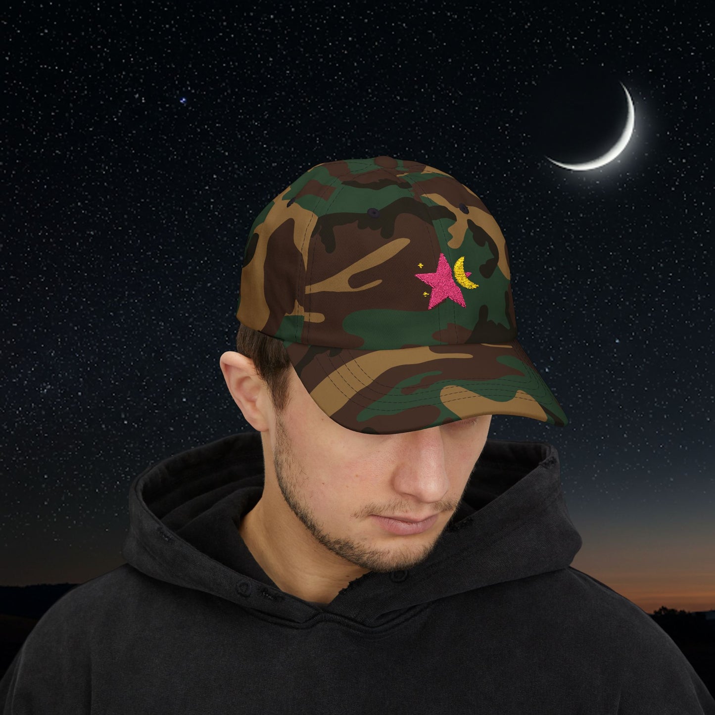 Embroidered Classic Dad Cap - Star & Moon