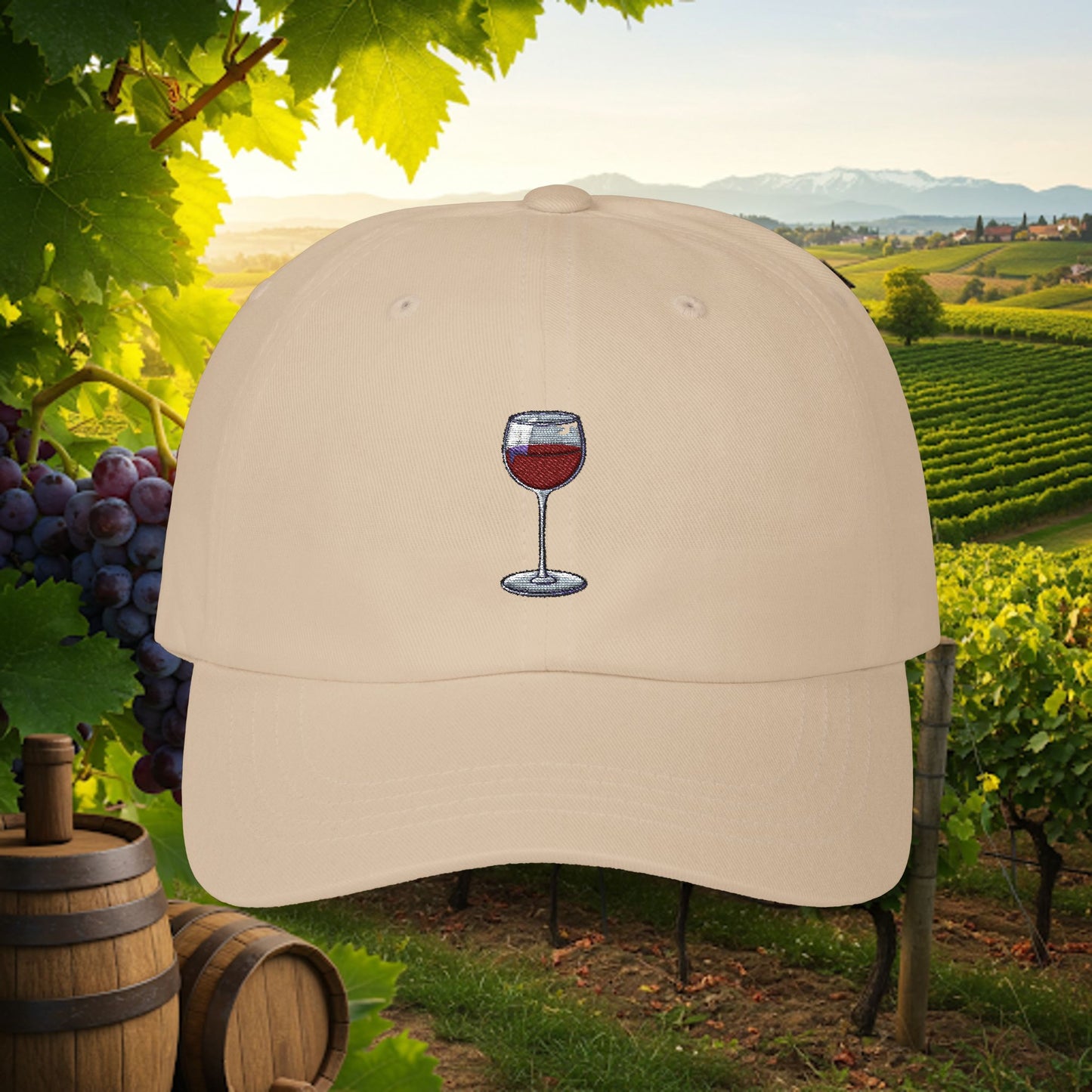 Embroidered Classic Dad Cap - Wine Glass
