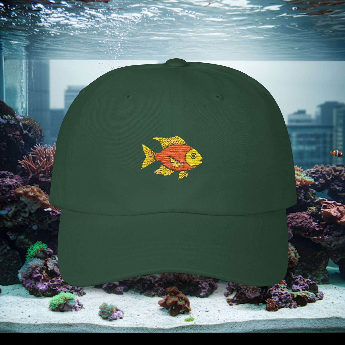 Embroidered Classic Dad Cap - Gold Fish