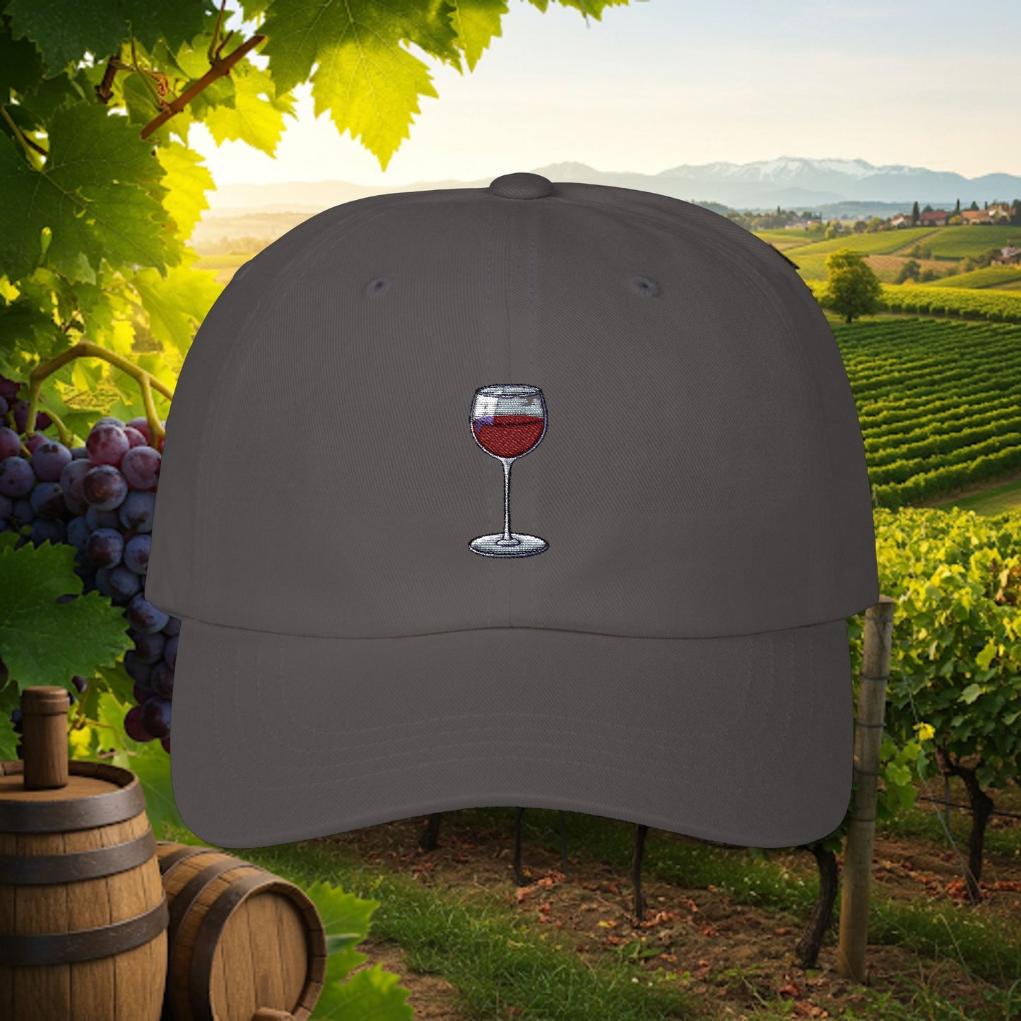 Embroidered Classic Dad Cap - Wine Glass