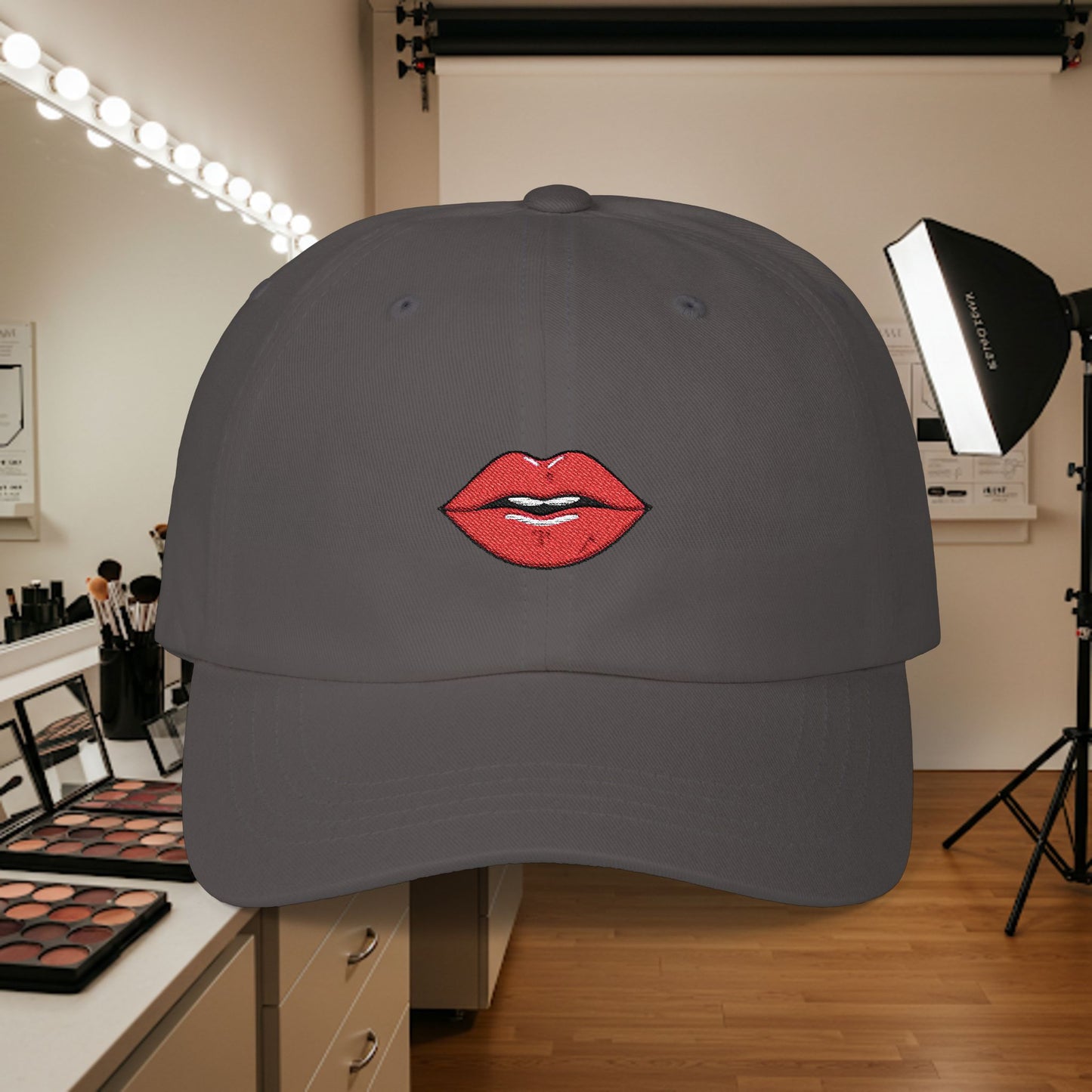 Embroidered Classic Dad Cap - Red Lips
