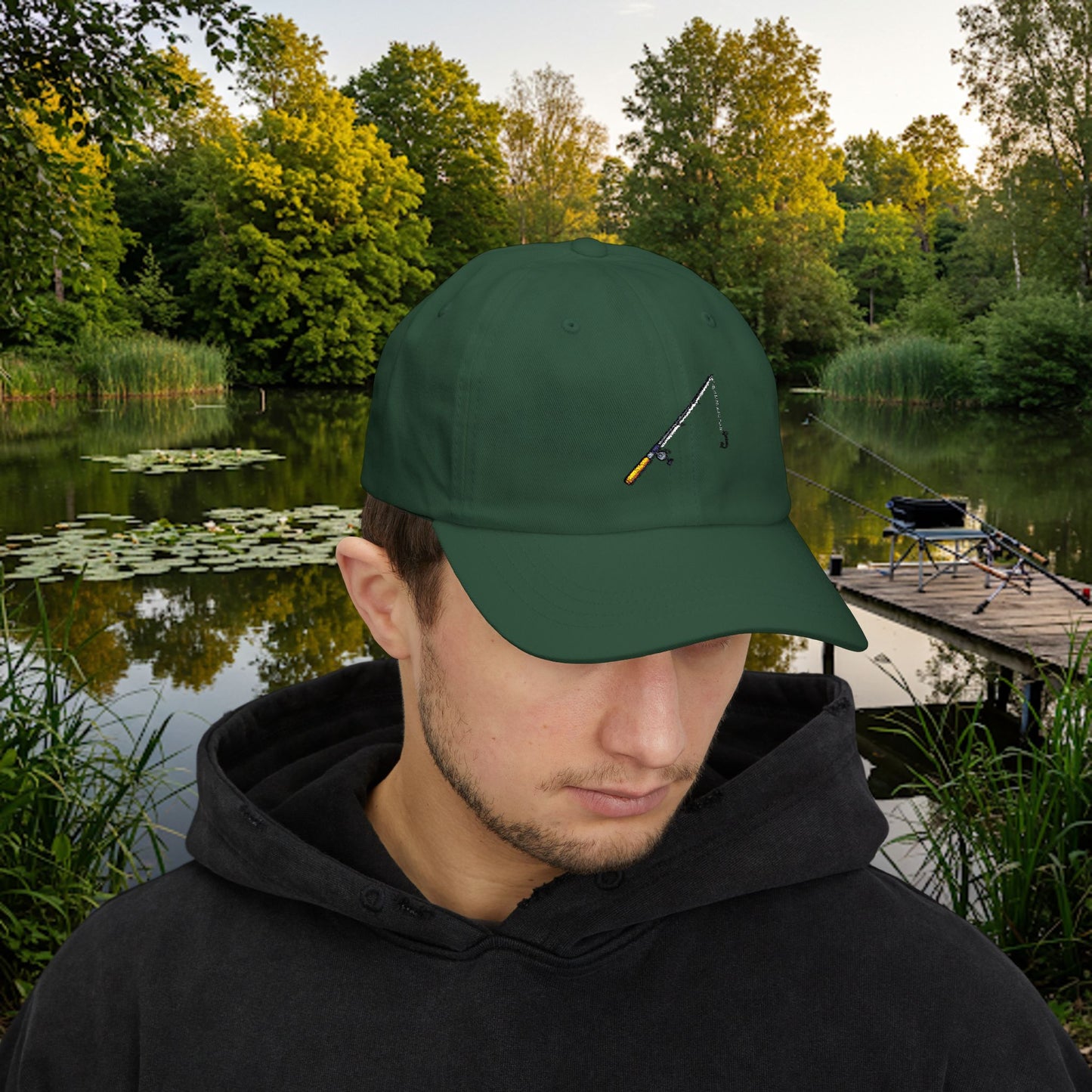 Embroidered Classic Dad Cap - Fishing Pole