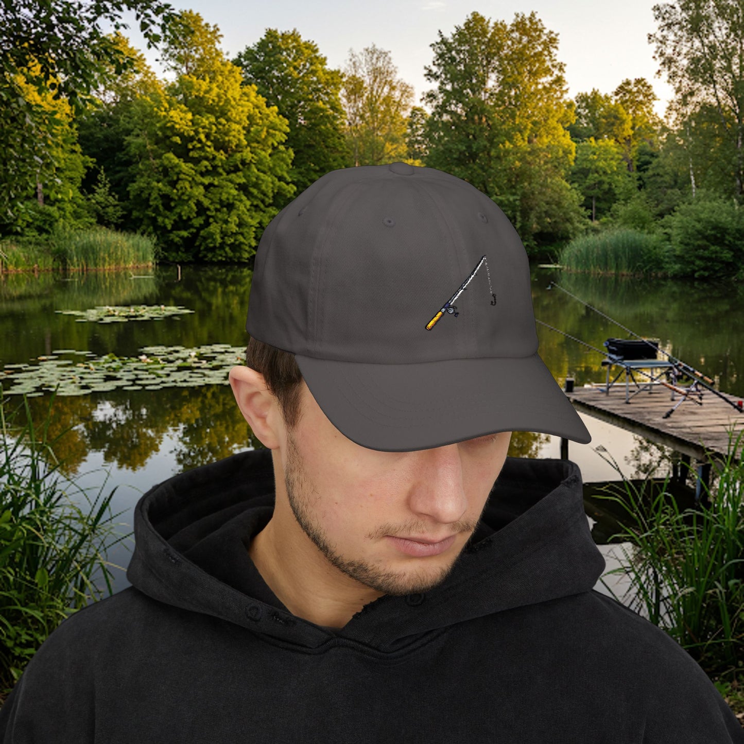 Embroidered Classic Dad Cap - Fishing Pole