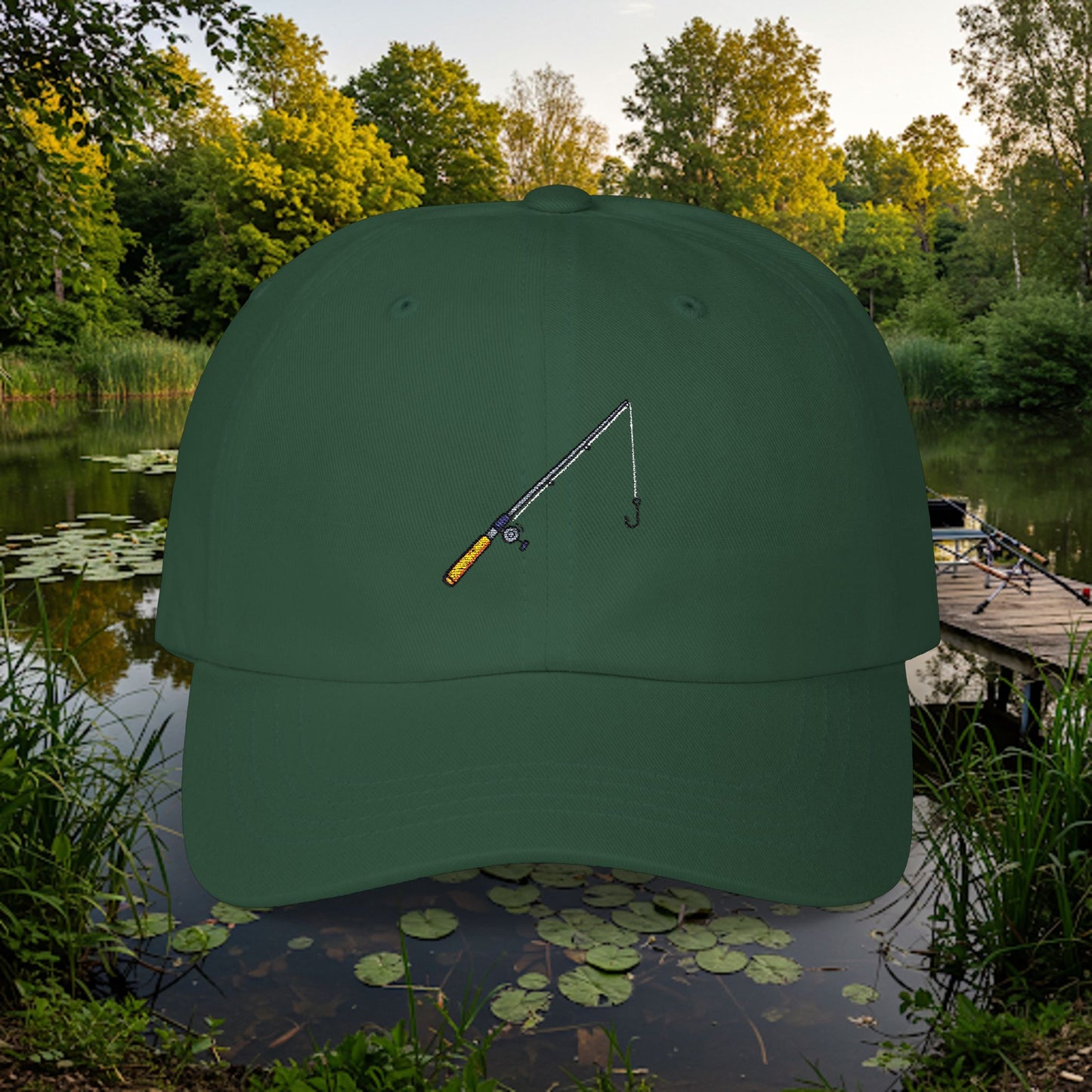Embroidered Classic Dad Cap - Fishing Pole
