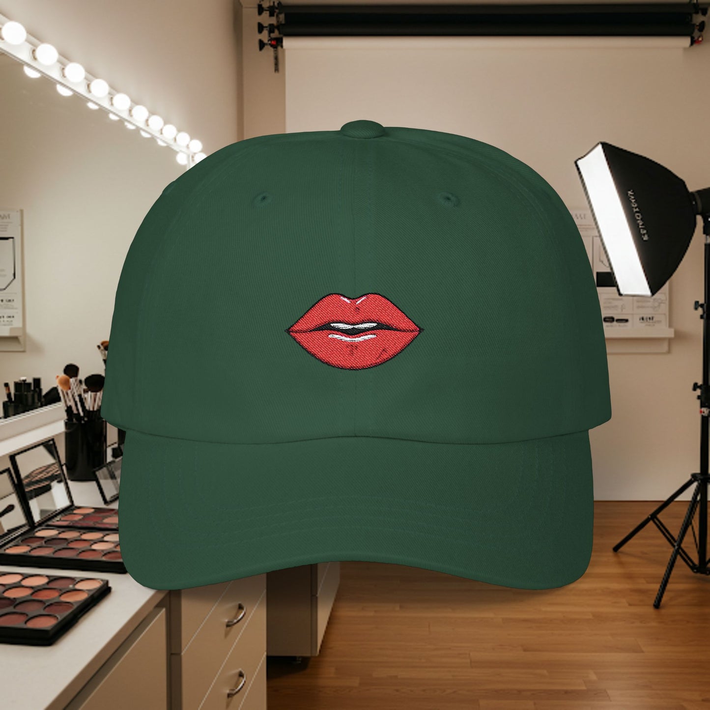 Embroidered Classic Dad Cap - Red Lips