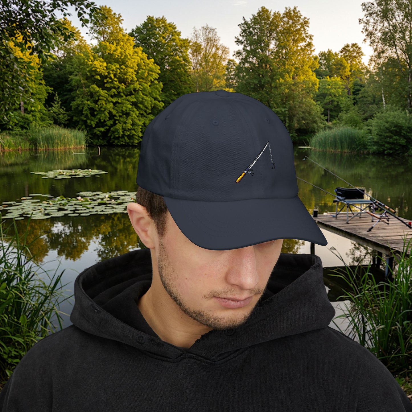 Embroidered Classic Dad Cap - Fishing Pole