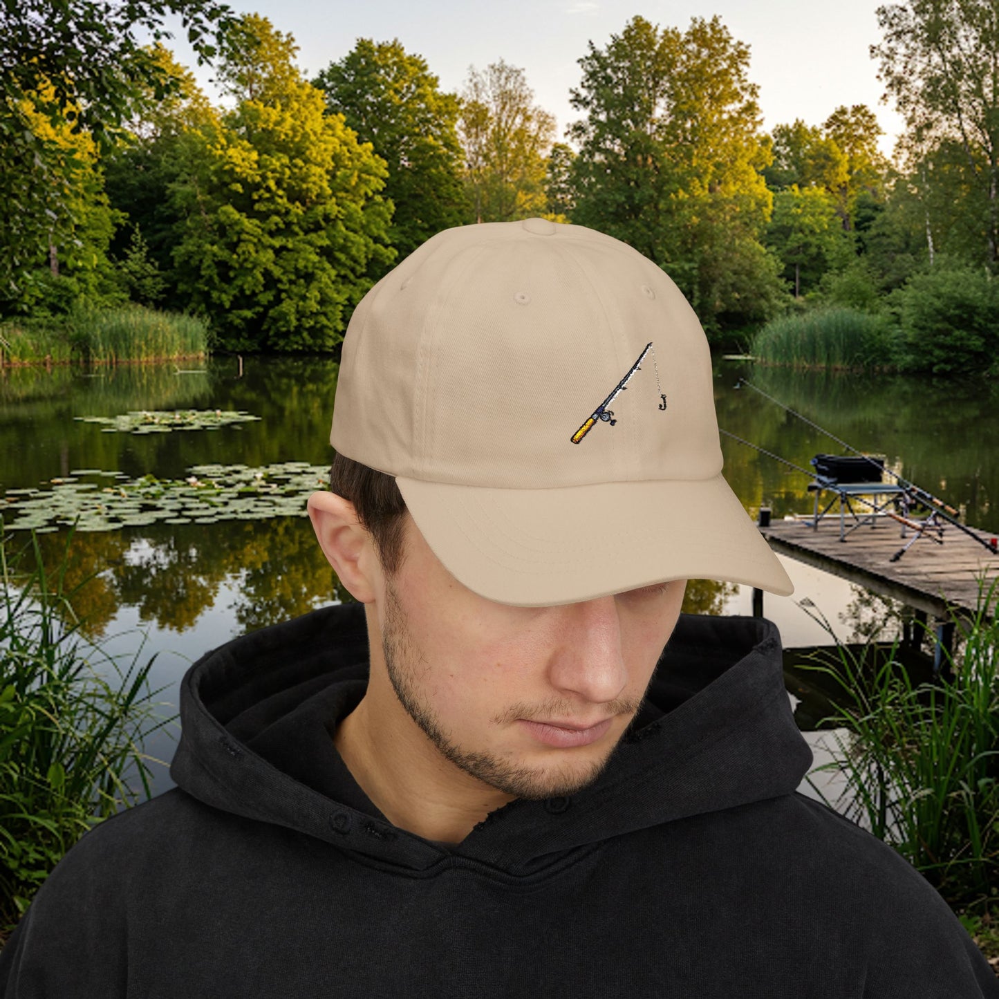 Embroidered Classic Dad Cap - Fishing Pole