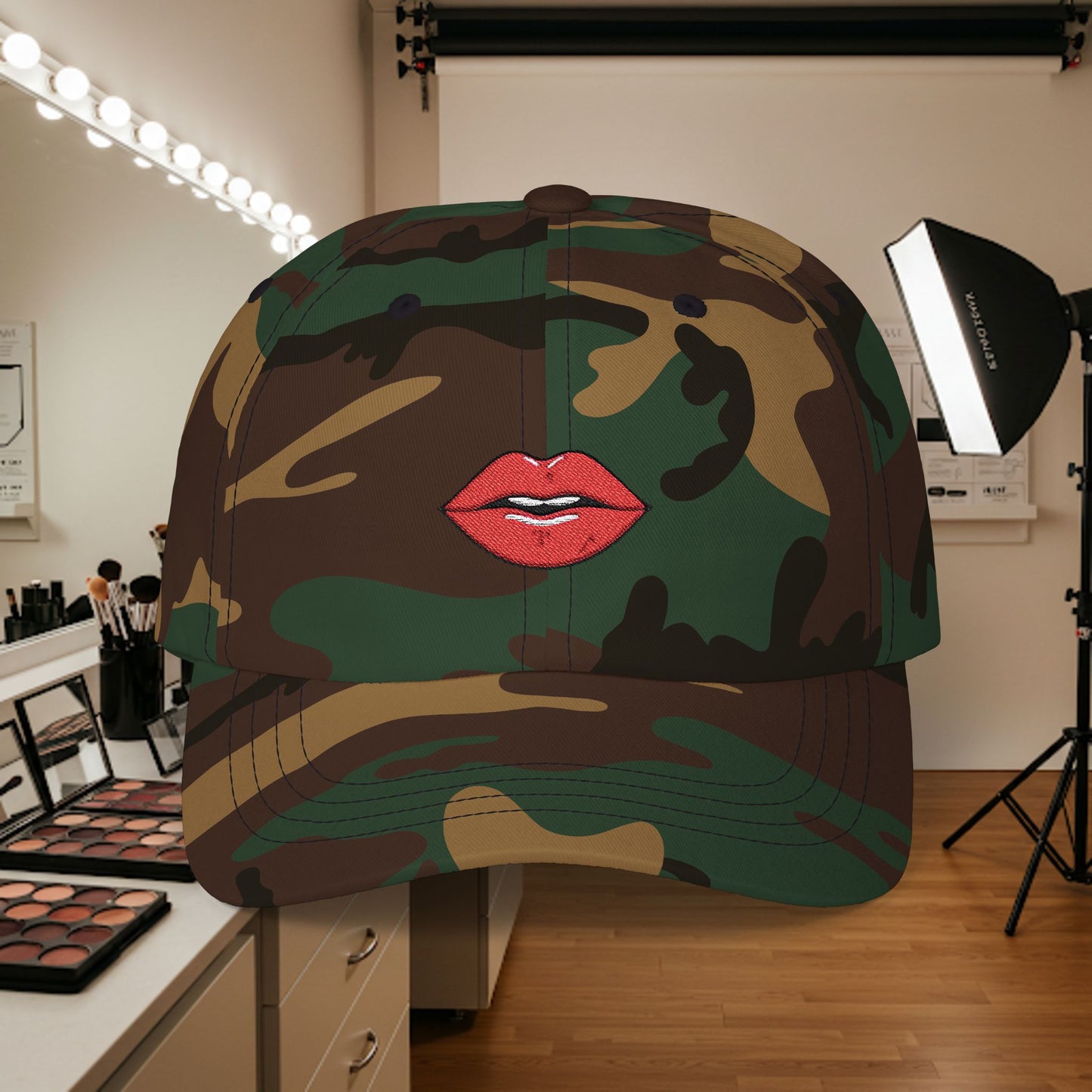 Embroidered Classic Dad Cap - Red Lips
