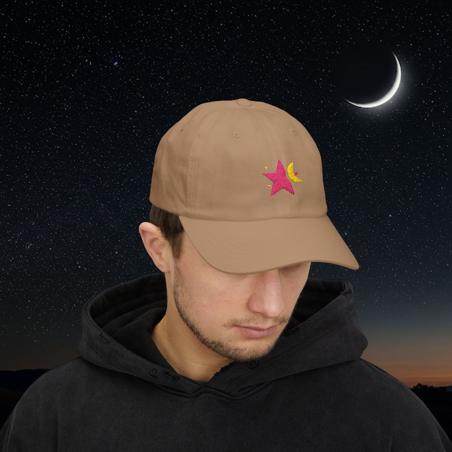 Embroidered Classic Dad Cap - Star & Moon