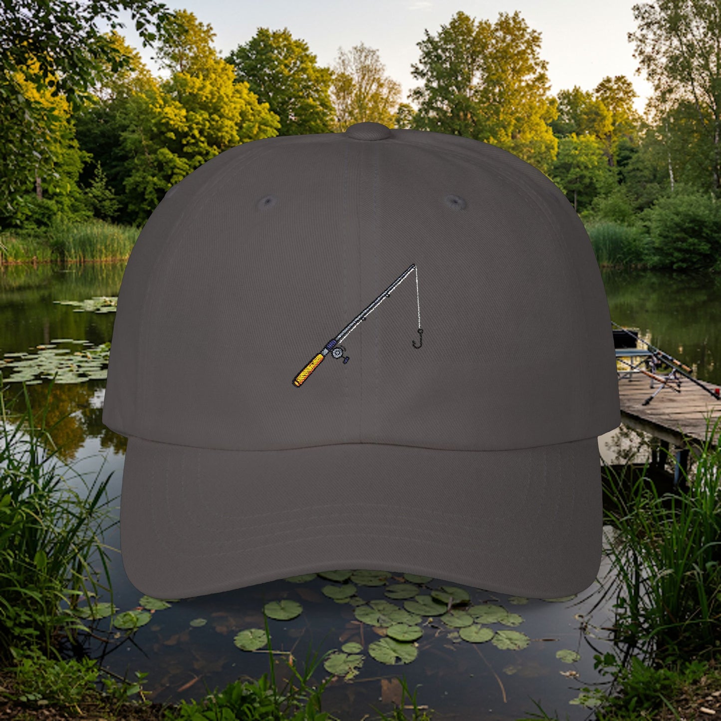 Embroidered Classic Dad Cap - Fishing Pole