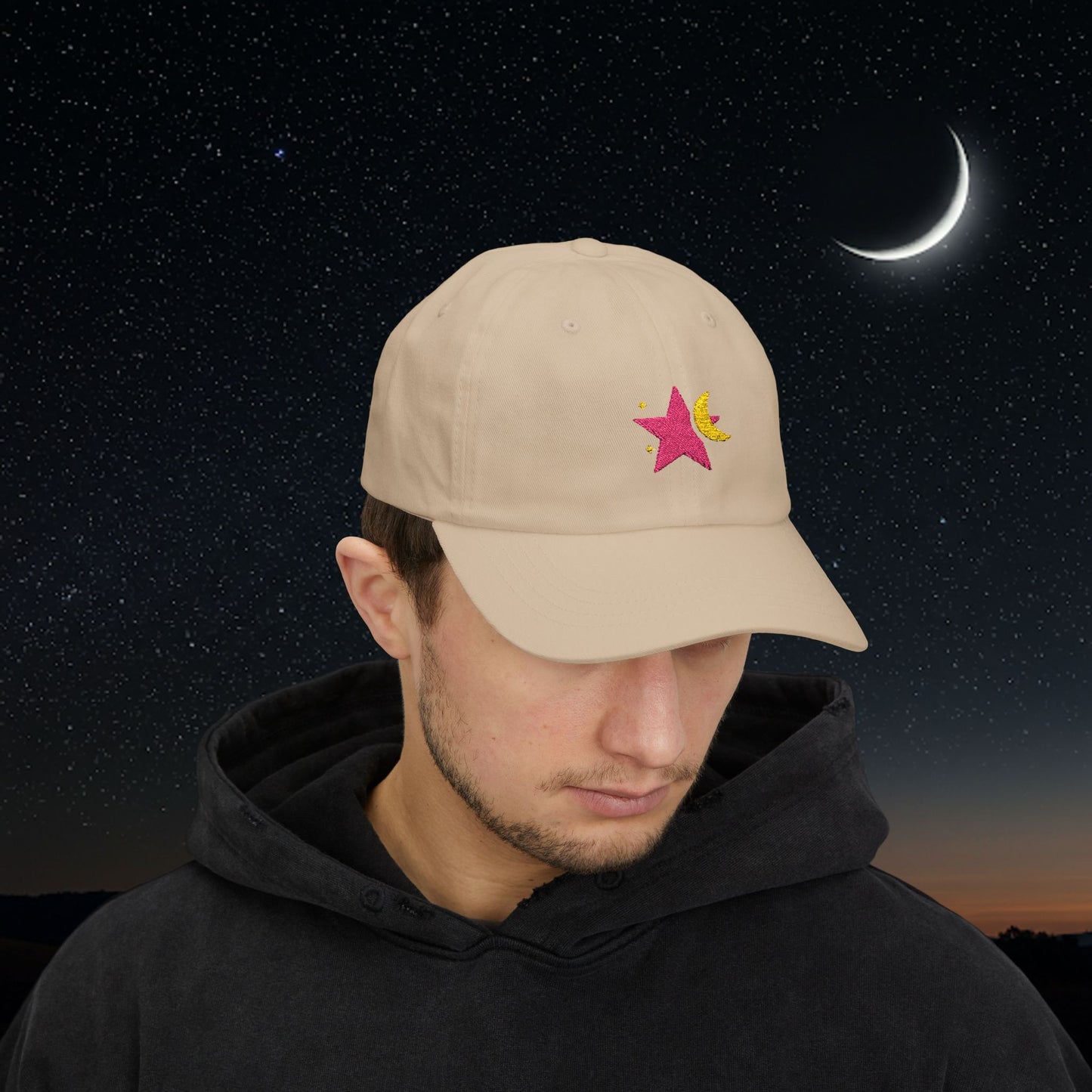 Embroidered Classic Dad Cap - Star & Moon