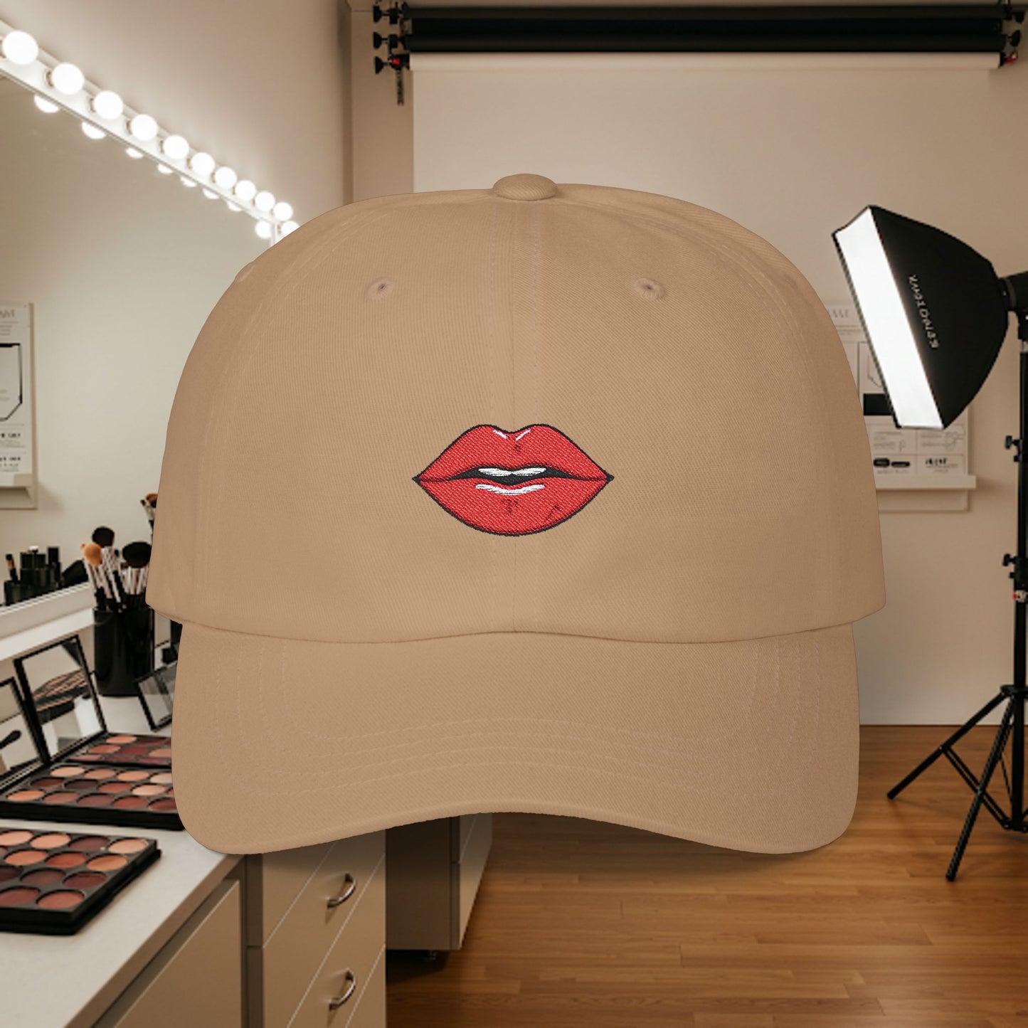 Embroidered Classic Dad Cap - Red Lips
