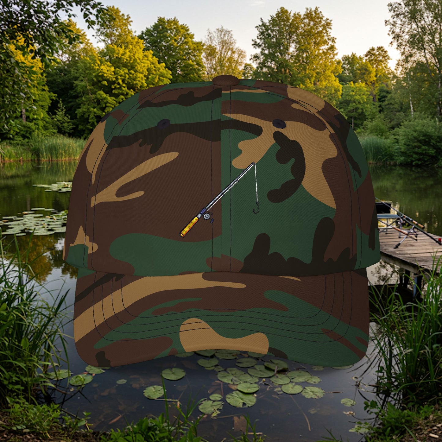 Embroidered Classic Dad Cap - Fishing Pole